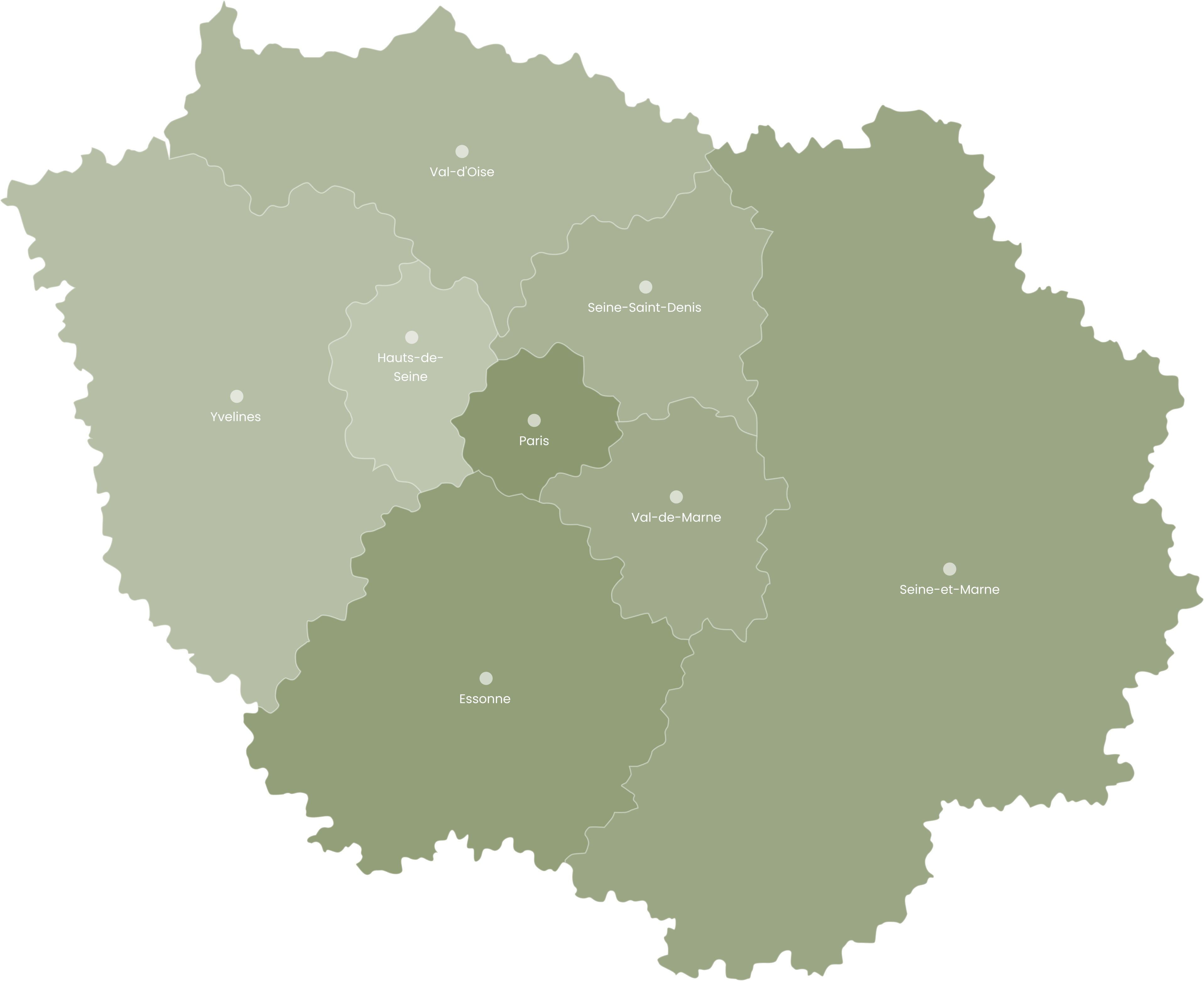 Carte des zones d'intervention en Île-de-France